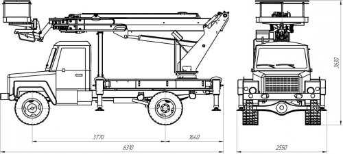 габариты автовышки газ 3309 газон 22 метра люлька спереди