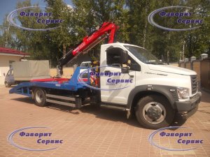 Эвакуатор Газон НЕКСТ с ломаной платформой и КМУ Fassi F100AT