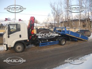 Isuzu FSR34UL-NCUN Эвакуатор со сдвижной платформой, КМУ и брилем